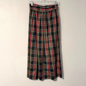 Jacobson's Plaid Midi Taffeta Pleated Skirt Black Red Green Gold Size 6 Vintage